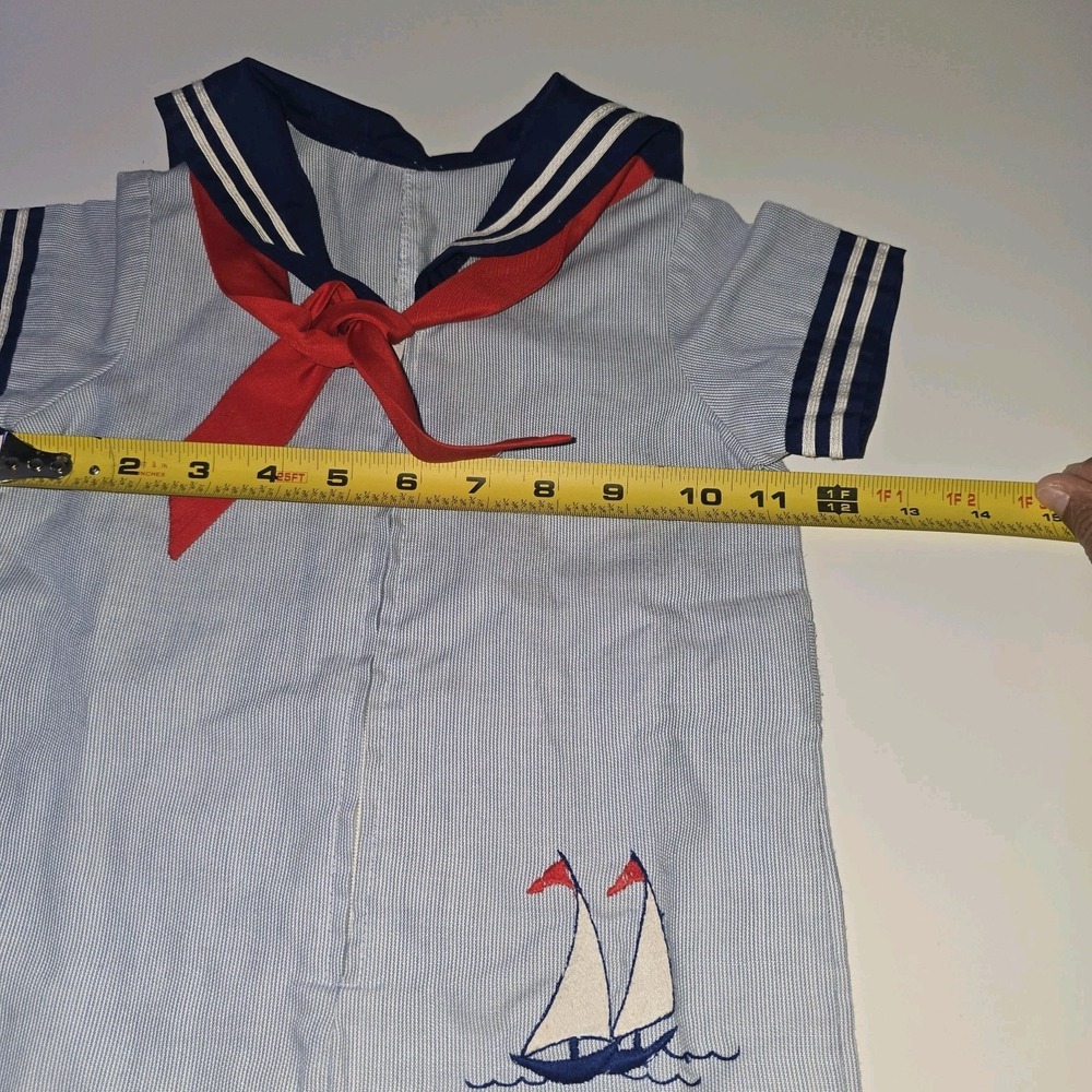 Vintage Baby Sailor Marine Boat Nautical One Piece Suit 6/9 Mos Sailboat - Picture 6 of 7